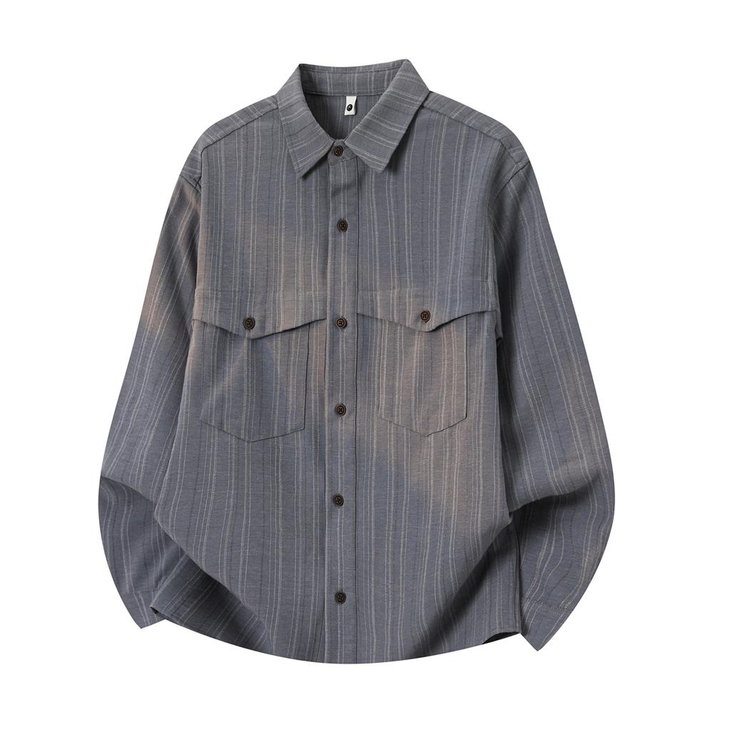 Striped Shirt Men's Long Sleeved Lapel Workwear Shirt Jacket