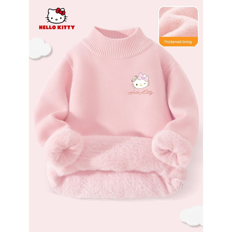 Hellokitty Kidsren's Knitwear 2025 New Style Girls' Base Layer Knitwear Mink Velvet Fleece-Lined Warm Top