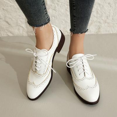 Preppy Stil Retro Avslappede Damesneakers Vår Ny Runde Tå Kryssbundet Svart Hvit Campus Sko Vintage Brogue Oxfords Sko