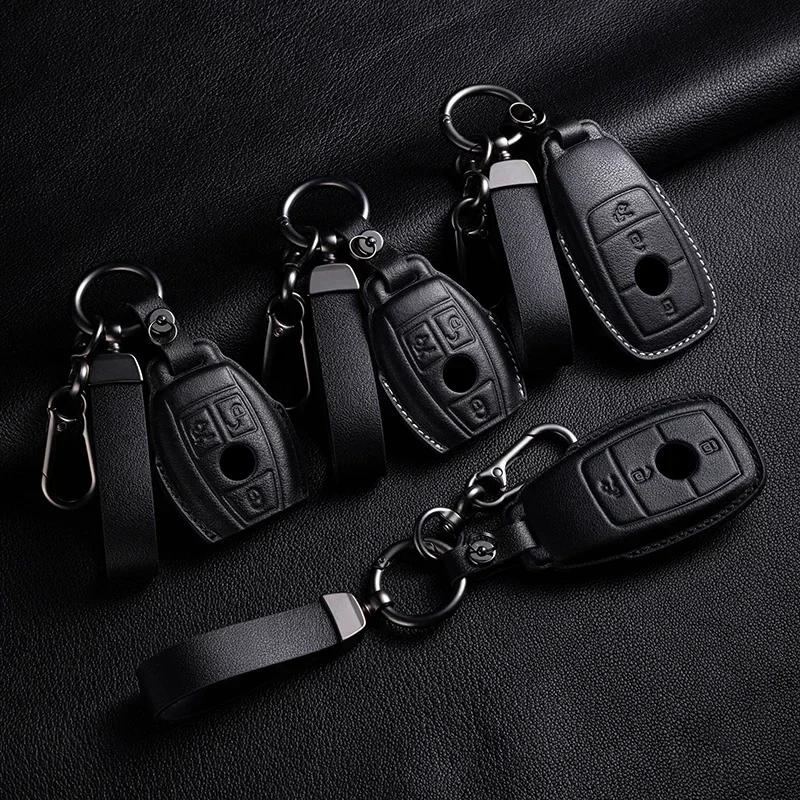 Leather Car Remote Key Case Cover For Mercedes Benz A C E S G Class Glc Cle Cla Glb Gls Gla W177 W205 W213 W222 X167