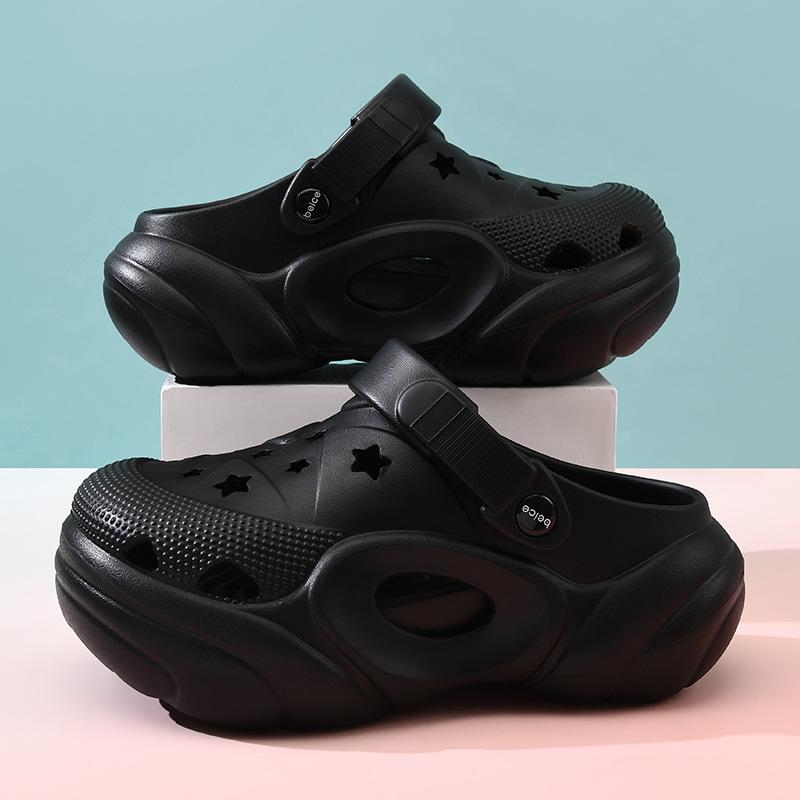 Women's Summer Hole Shoes, Non-slip, Breathable, Wear-resistant, Heightening, Hollow, Deodorant Soft-soled Slippers