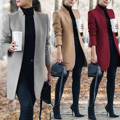 Mode Plus Größe Frauen Woolen Mantel Büro Dame Herbst Einfarbig Stehen Kragen Woolen für Frauen 2023 Neue Kleidung