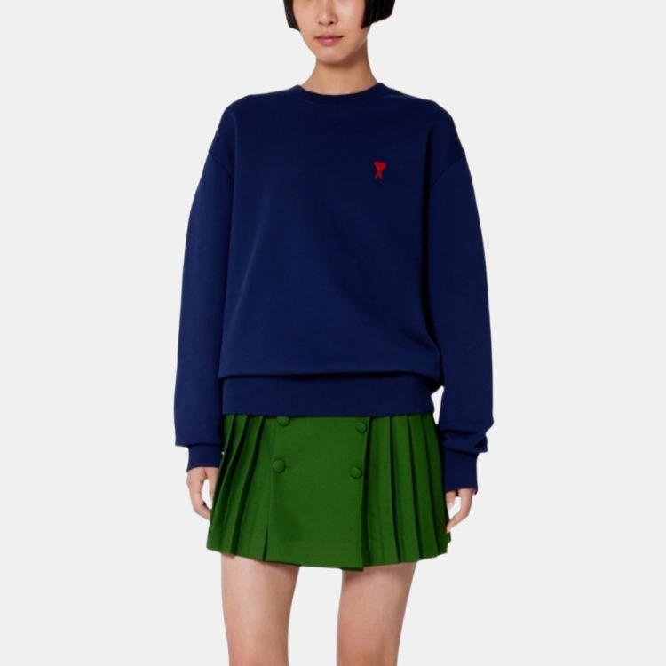 Amiparis Ss23 Solid Color Logo Embroidered Pullover Long Sleeve Sweatshirt Unisex sweatshirt Sailor-Blue USW001730-491