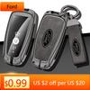 Car Sticker New 2025 Hot Leather Car Key Case Cover Shell For Ford Fusion Edge Mustang Explorer Expedition Bronco Ecosport Range