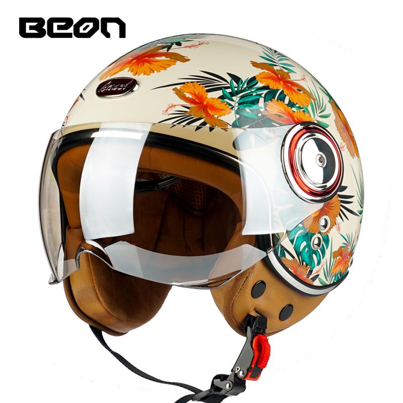 BEON Motorcycle Helmet Open Face Casco Moto Electric Scooter Helmet DOT Certified Retro Vintage Helmet Motorbike Racing Capacete