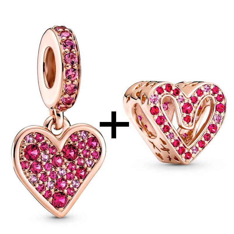 2pcs /Lot New Trend Crown Feather Zircon Hollow Leaves Beads Fit Original Brand Charms Silver Color Bracelets Women Diy Jewelry