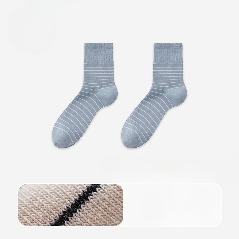 Female Spring and Autumn Pure Cotton Striped Breathable Sweat Absorbing Boneless Tube Stack Socks