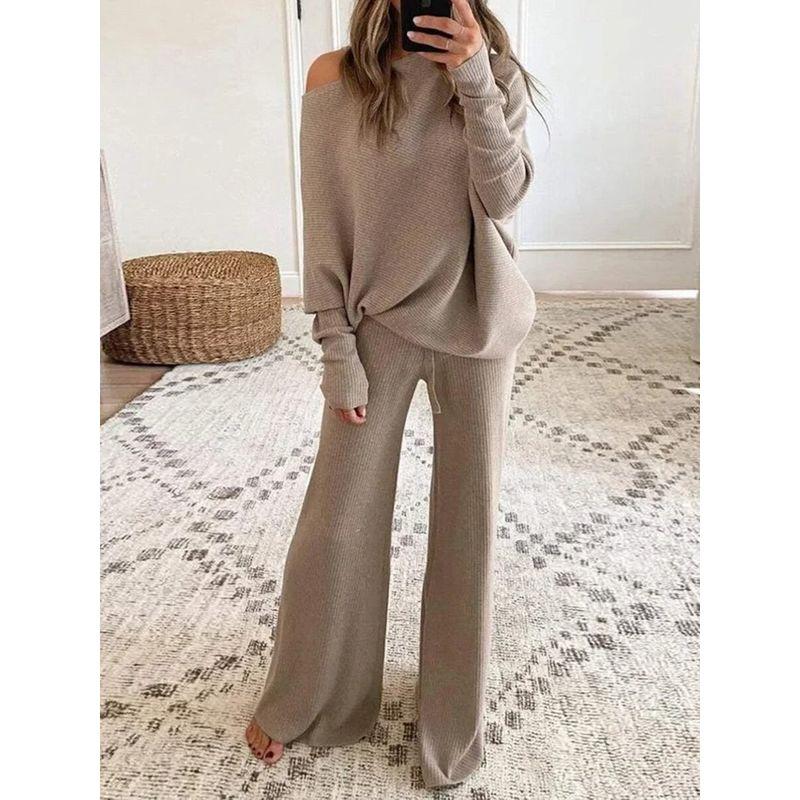 

Women s European and American-Style round Neck Long Sleeve Casual Two-Piece Suit CAMEL XL