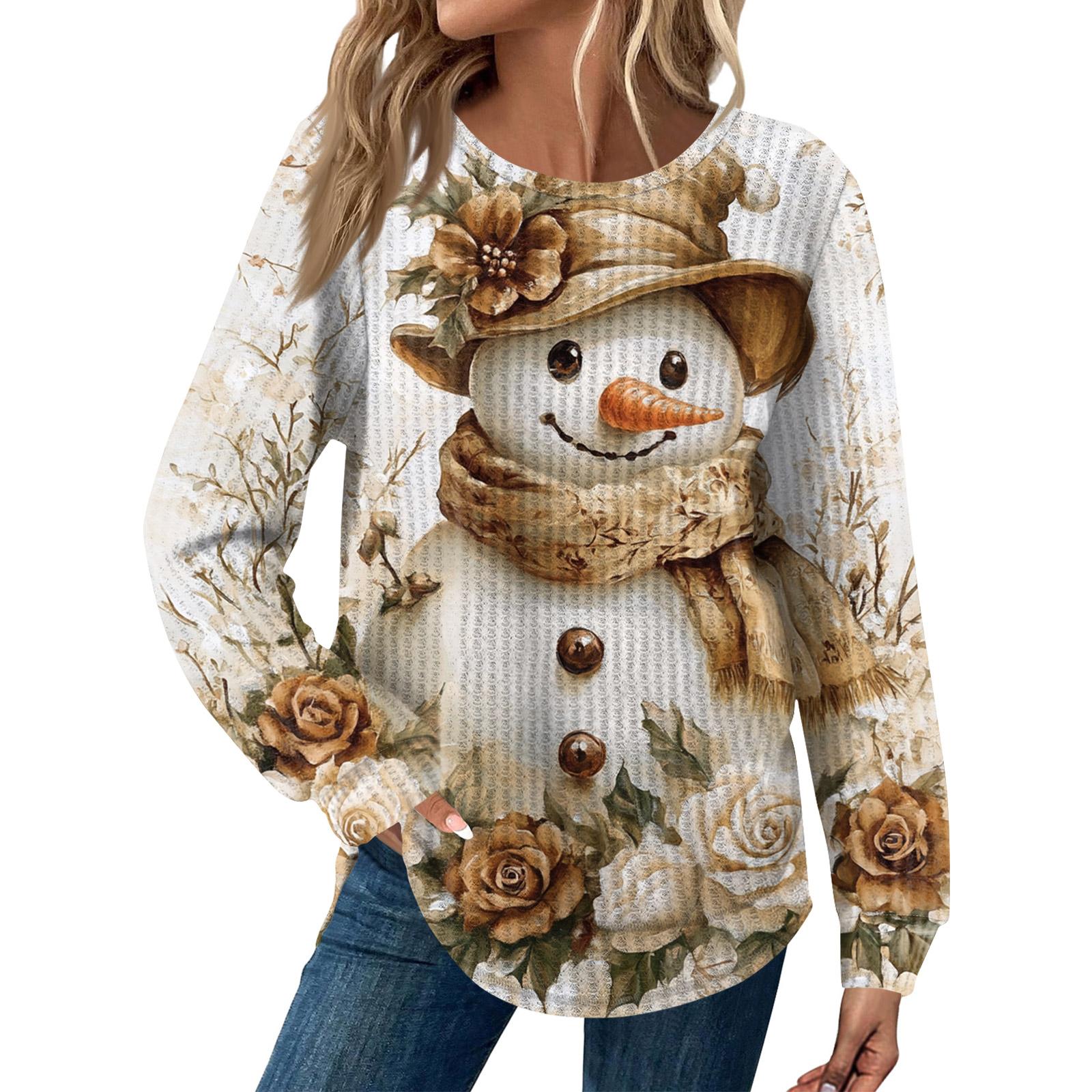 

Женская мода Рождественский свободный топ с длинным рукавом и круглым вырезом S