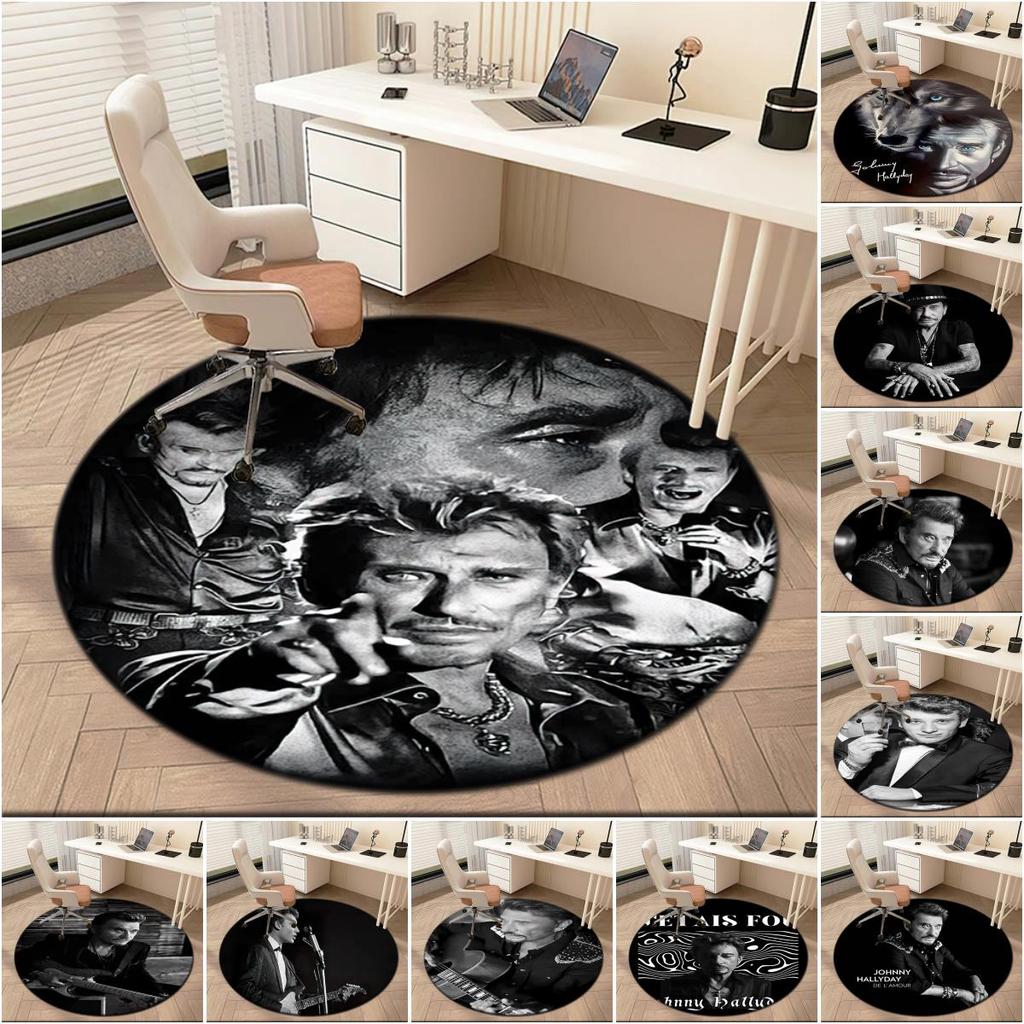 1pc Black and White Retro Johnny Hallyday Round Carpet Painted Printed Circular Carpet, Home Door Mat, Outdoor Travel Protection Carpet