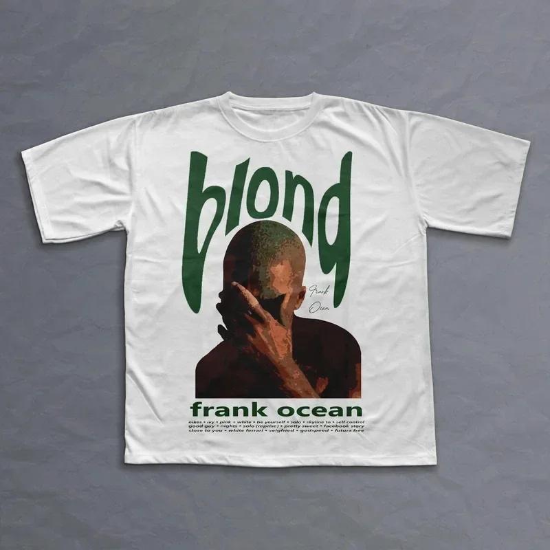 Rapper Frank Retro Graphic T Shirt Men's Hip Hop Ocean Album Clothing T-Shirts Y2k Unisex Blond Fashion Oversized Cotton T-shirt