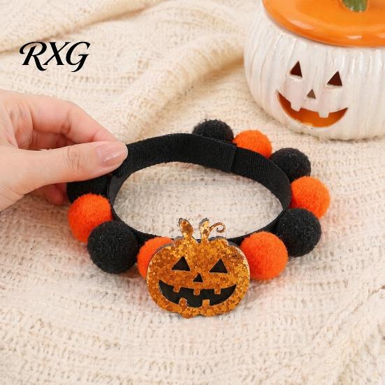 Halloween Pet Collar Pom-pom Cat Collar, Adjustable Cute Pumpkin Bat Witch Dog Photogenic Design Orange And Black Pom-poms for Cats Dogs