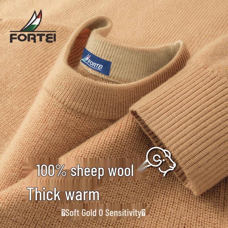 Futing Men's 100% Lambswool Round Neck Sweater