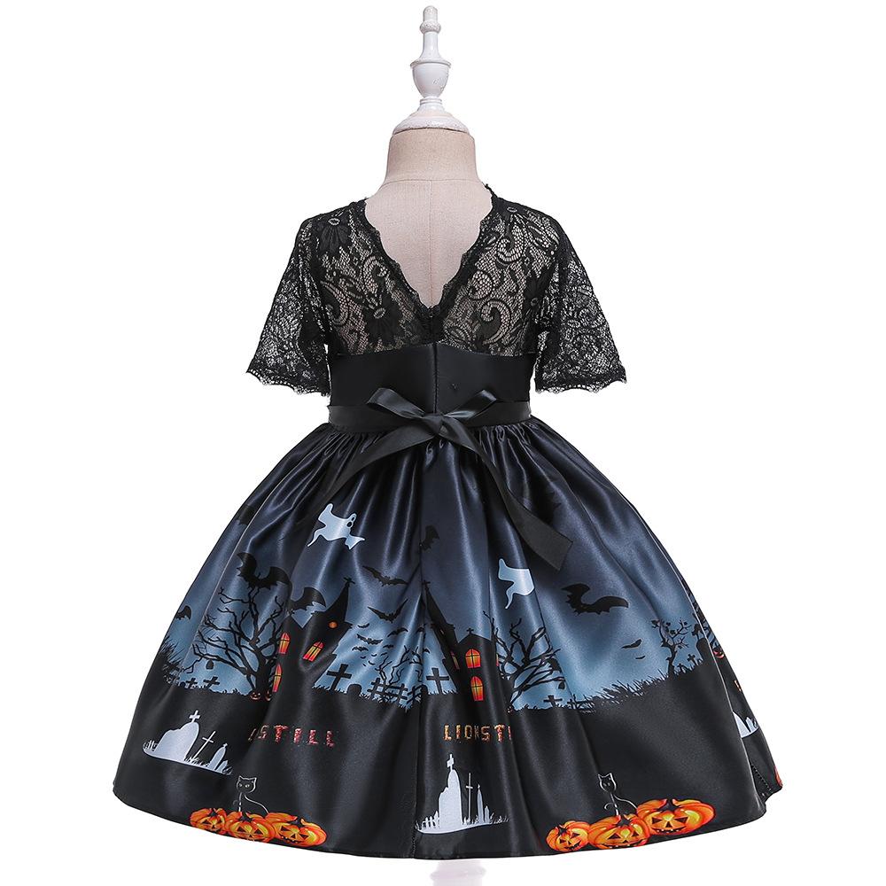 Kids Girls Halloween Costume Ghost  Dress Witch Hat Pumpkin Skull Printed Fancy Dress Up Cosplay Party Outfits