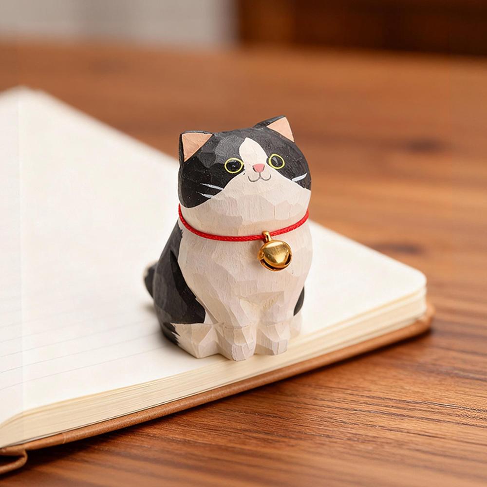 Wooden kitten Figurine Handmade Carving kitten Ornament Cow Cat Perfect Gift for Cat Lovers Birthday Gift Christmas Cat Statue