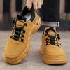New Autumn Men Sneakers Leather Men's Shoes Outdoor Mountain Short Boots Rotating Buttons Work Shoes for Men Platform Travel