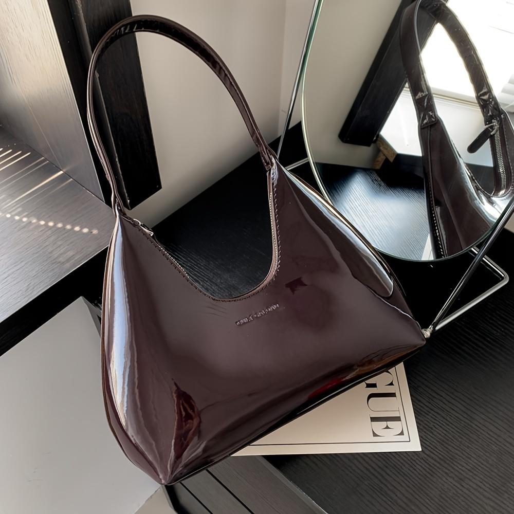 Solid Color Glossy Shoulder Bag Trendy PU Leather Hobo Bag Women'S Fashion Handbag & Tote Purse