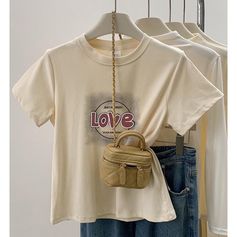 

Women s Summer 2024 Trendy Short-Sleeve Round Neck Slimming Print T-Shirt M абрикосовый/кремовый