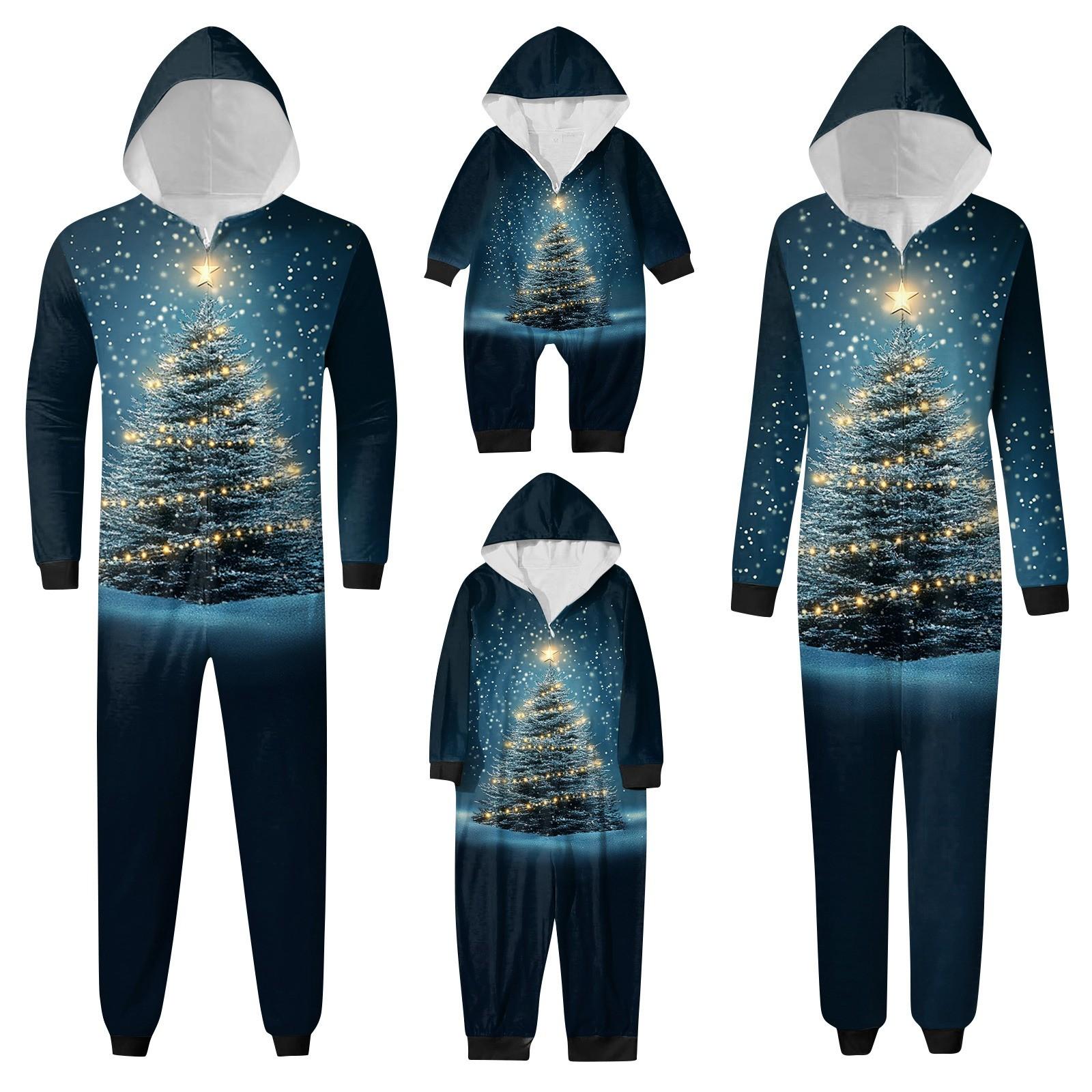 

Рождественский принт, комплект одежды для родителей и детей, с капюшоном, на молнии, модный домашний костюм