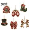 Festive Resin Rhinestone Ornaments 6 Pcs Christmas DIY Faux Pearl Painting Kit Ornaments, Art Seasonal Hanging Decor Tree Decoration with Jute