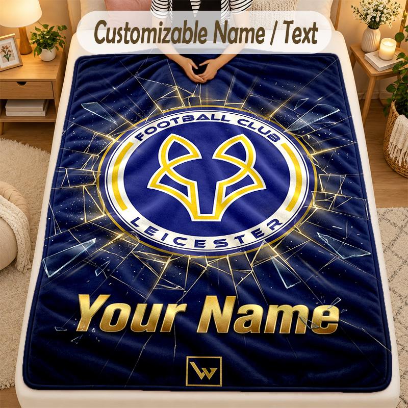 Flannel BlanketLeicester City Custom Name Text Personalized Soft Warm Throw Blanket Home Decor Gift