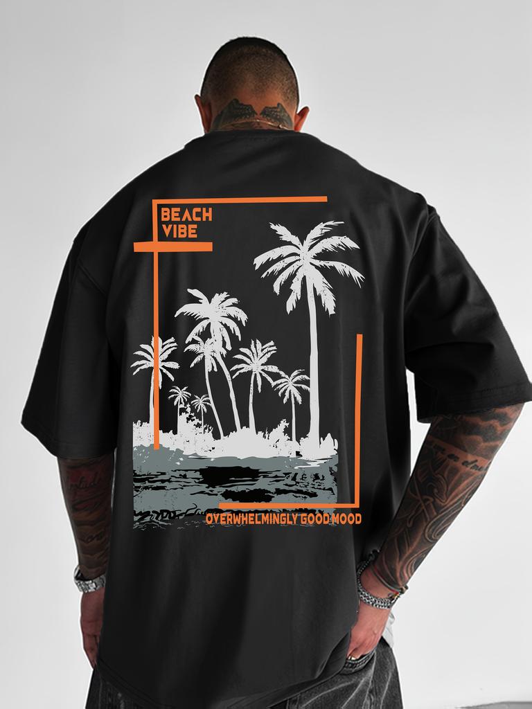 Men'S Summer Beach Vibe Graphic T-Shirt - Casual Palm Tree Print Tee with "BEACH VIBE" Design S