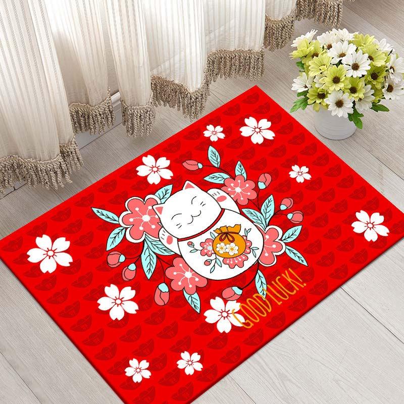 Lucky Cat Print Doormat Super Absorbent Non-Slip Entrance Rug for Home Decor Japanese Style Waterproof Floor Mat Popular Carpet