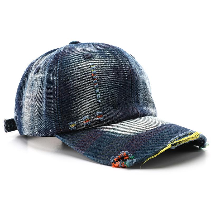 Women's Washed Denim Baseball Cap with Distressed Details, Solid Color, Suitable for Outdoor Activities and Sun Protection