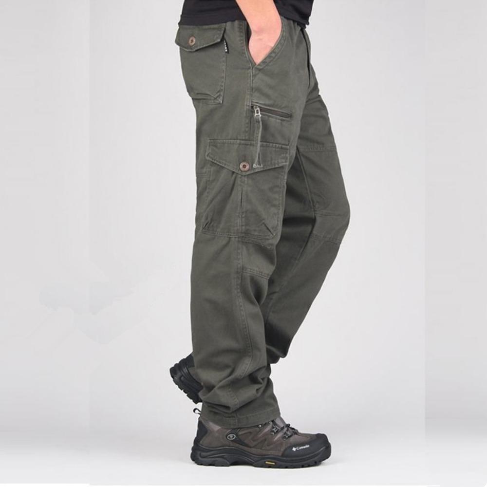 2025 Cargo Pants Men 100% Cotton Multiple Pockets Elastic Waist Casual Trousers Outdoor Hiking Climbing Mountains Men's Pants