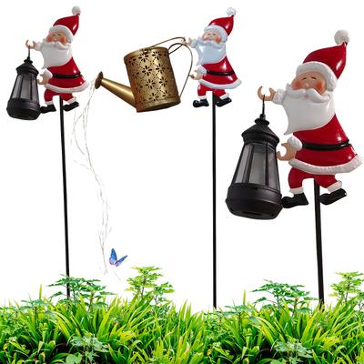 1 Pack Santa Solar Lawn Light Solar Santa Garden Lights Solar Santa Watering Can Lights for Pathway Yard Lawn Patio Landscape