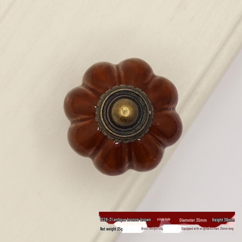 Hand-Painted Ceramic Floral Pumpkin Drawer & Cabinet Handle