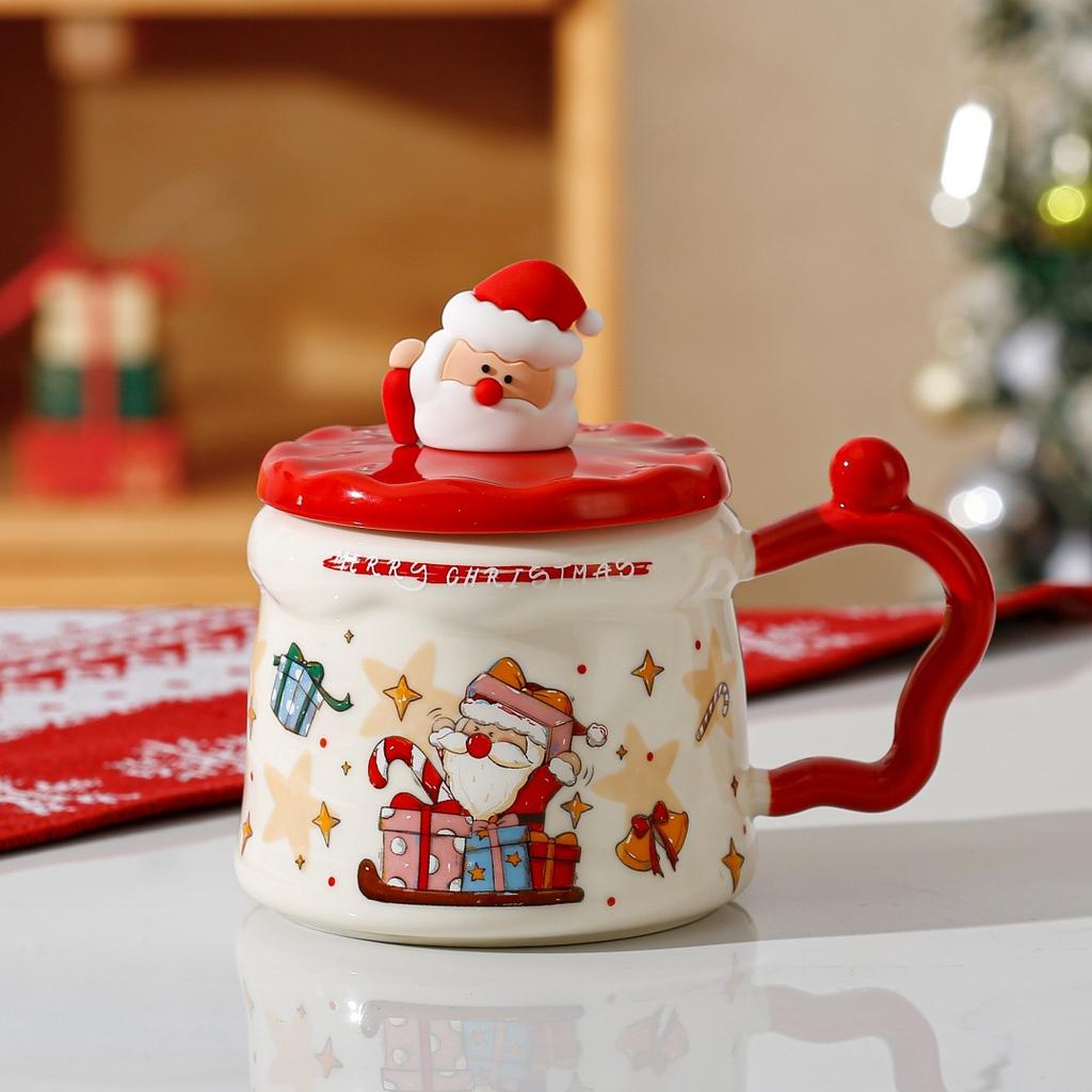 New Christmas Gift High Value Gift Set Mug with Lid Large Capacity Household Souvenir Ceramic Cup