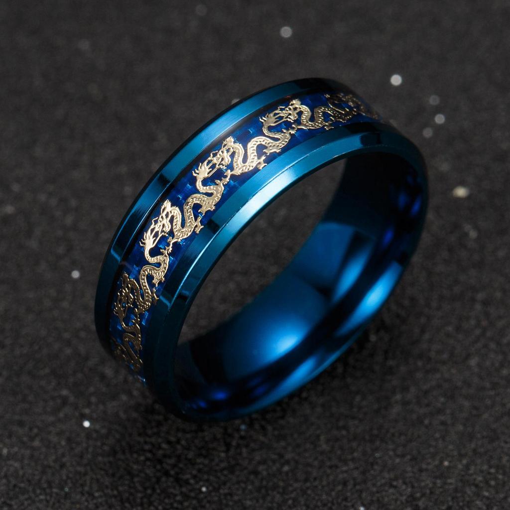 Elegant Retro Chinese Dragon Ring - Titanium Steel, Ethnic Style Jewelry