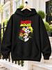 Danger Mouse Cartoon Hero Graphic White Mouse in Red And Yellow with Orange Sidekick Bold Logo And Nighttime City Silhouette Unisex Hoodie