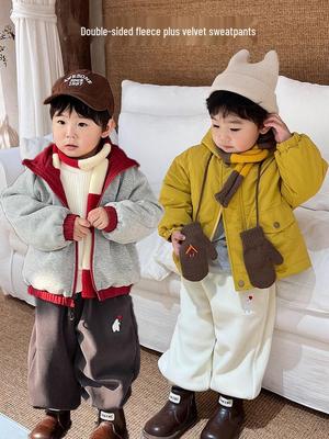 Kids' Fleece-Lined Sweatpants: Thick Coral Fleece, for Autumn & Winter, Unisex Kindergarten Sports Pants