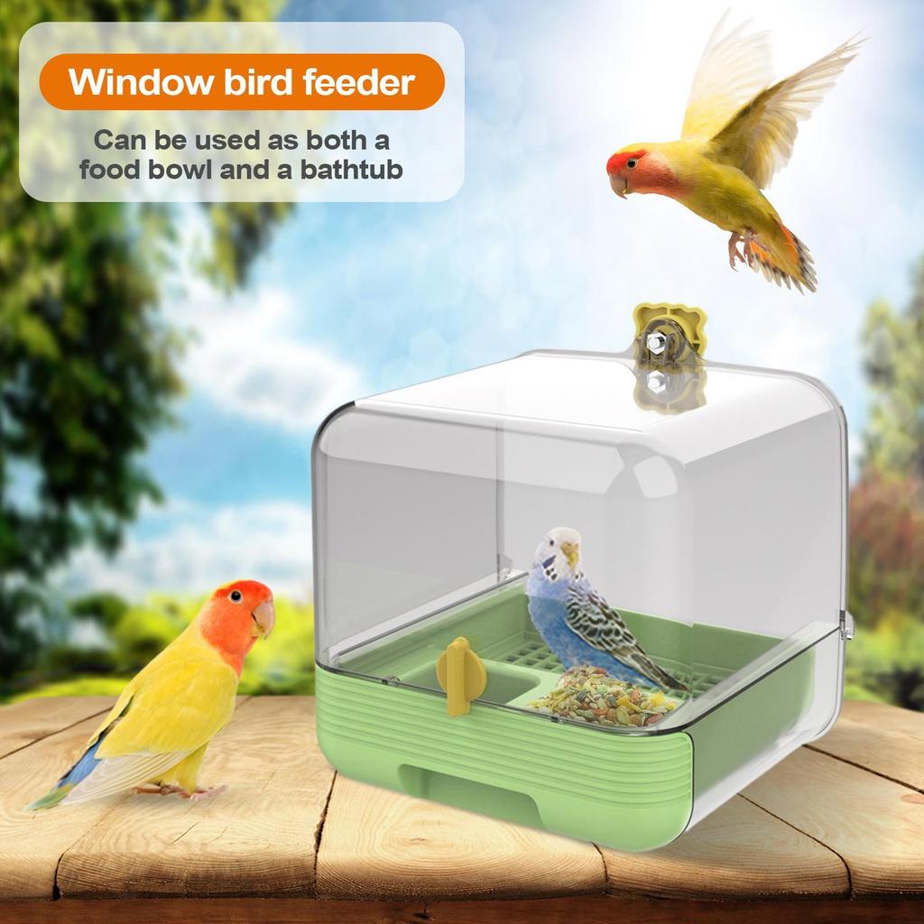 Parakeet Bird Bath Pull-out Pet Bird Feeder Transparent 2 In 1 Bowl Quick Cleaning For Indoors Inside Or Outdoors On Deck Garden