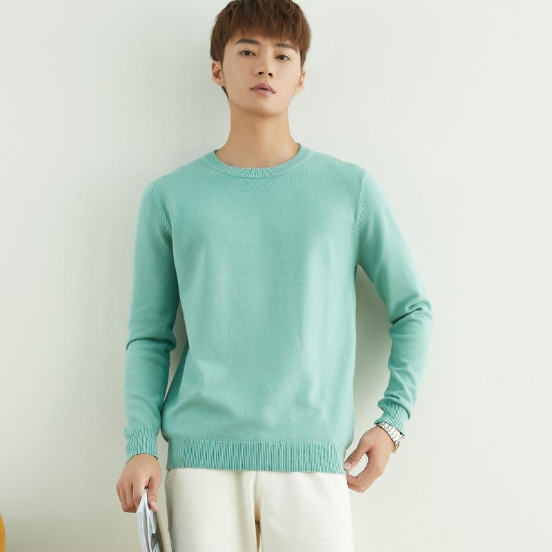 Autumn and Winter V-neck Round Neck Men's Knit Sweater Simple Wind Wild Color Pure Color Pullover Sweater Bottoming Business Sweater