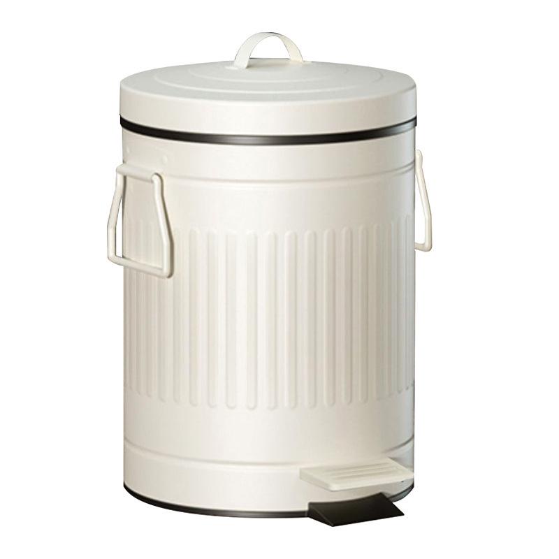 Ivory White Roman Pattern Trash Can with Silent Slow-Close Foot Pedal and Lid