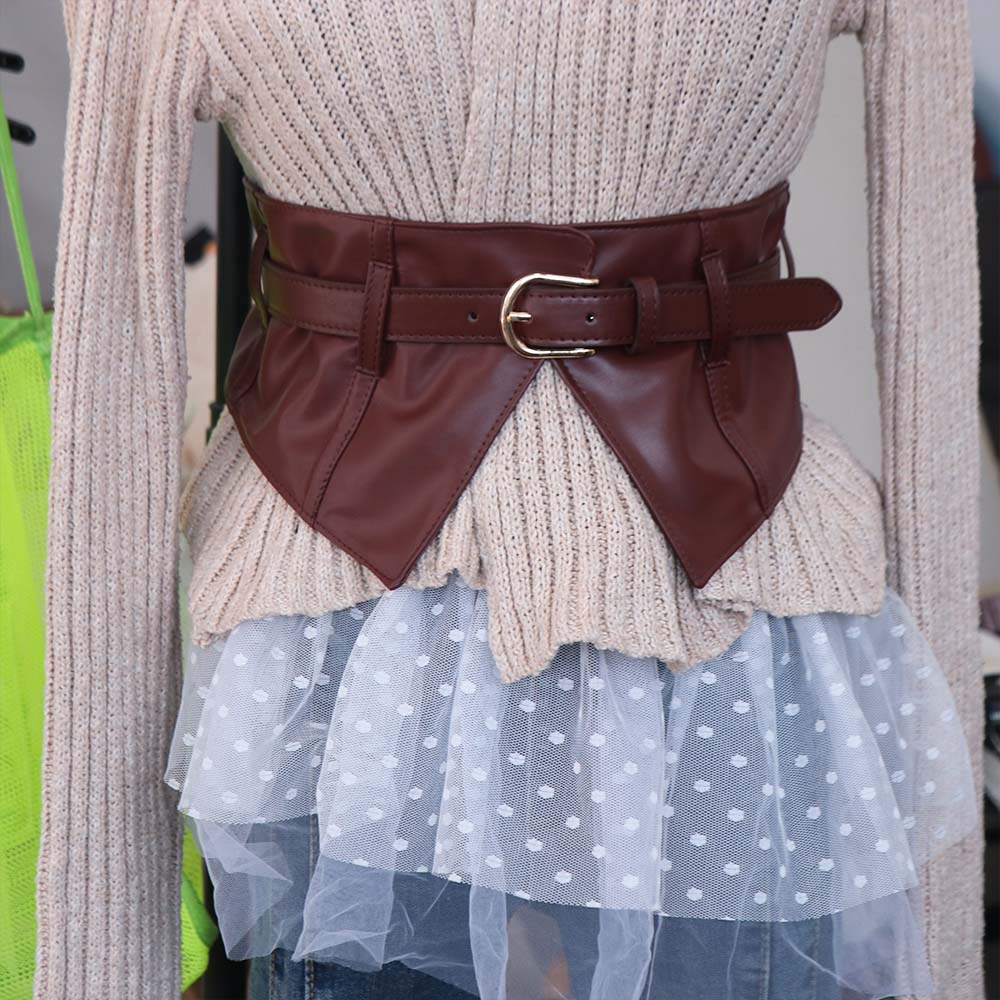 Adjustable Elastic Cummerbunds PU Leather Waist Corset Elegant Wide Belt Dress