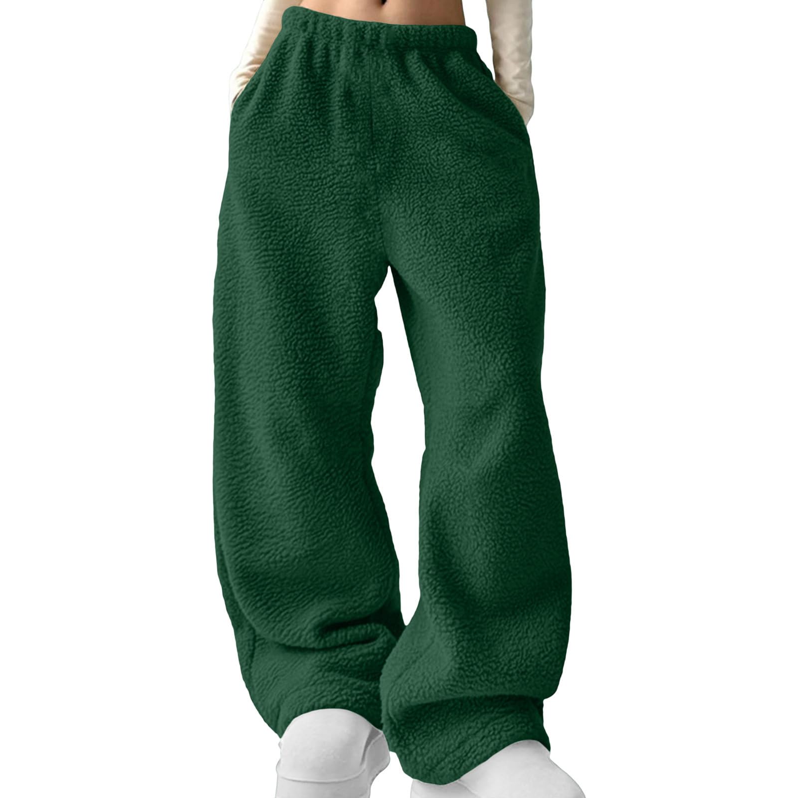 

Мешковатые спортивные штаны для женщин Зимние теплые плюшевые широкие джоггеры для тренировок, походов, бега, спортивные штаны с карманами XL зелёный