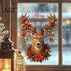 Christmas Window Clings Reindeer Static Glass Sticker, Removable with Merry Festive Store Stickers Text, Reusable PVC for Holiday Home And Decoration