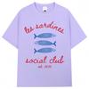 Les Sardines Social Club Graphic T Shirt Summer Fashion Vintage   Short Sleeve Oversized Cotton Casual Tees Streetwear