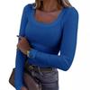 New women's clothing summer European and American popular thread pit strip slim long sleeve sexy U neck casual women's T-shirt