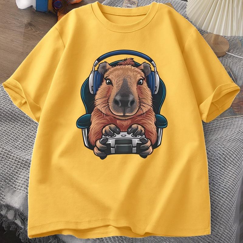 

Unisex Gamer Capybara Shirt Capybara Tank Top Graphic Cute Rodent Tshirt Funny Animal Gaming with Controller Unique Tops 4XL