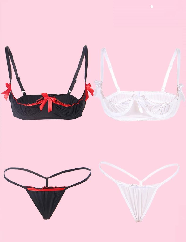 Sexy Extreme Bra and Shorts Half Cup Open Set [Oh yeah] Lingerie, Set, Bra, Underwear, Women's Bra, T-back (2 pairs)