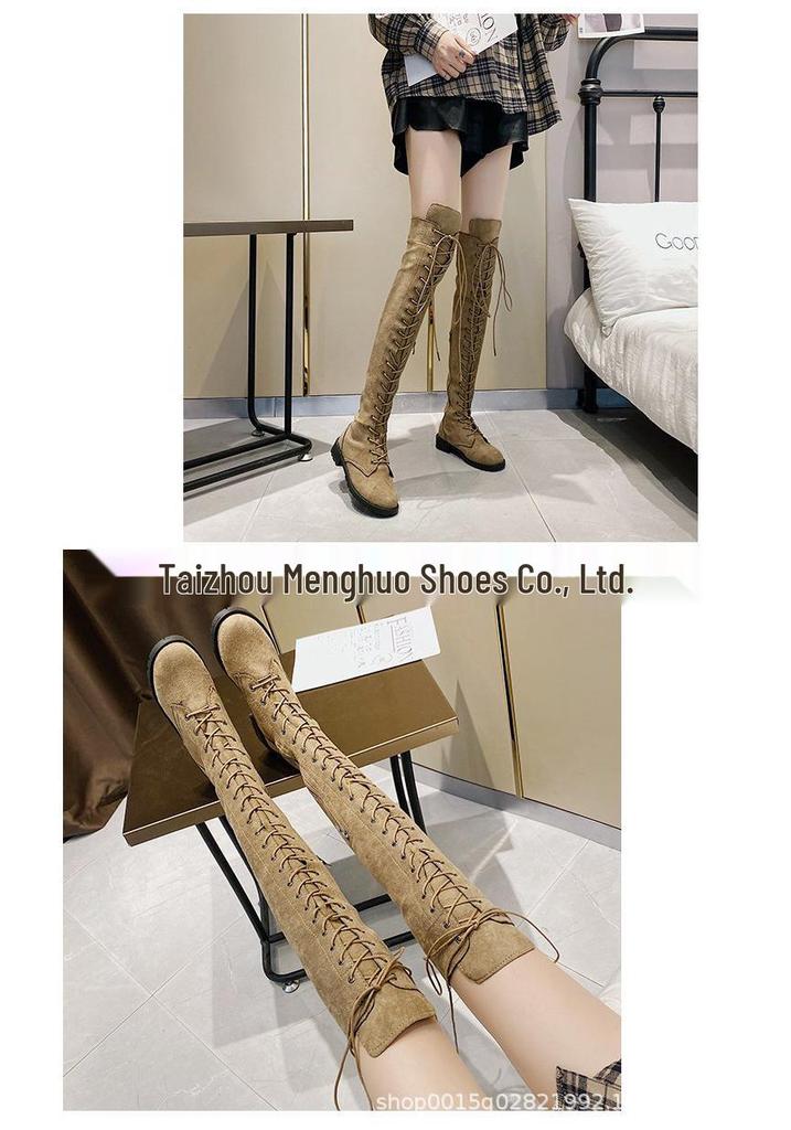New Women's Over-the-Knee Round-Toe Martin Boots, Size 43 - Stylish European & American Design, Flat-Bottomed, In Stock