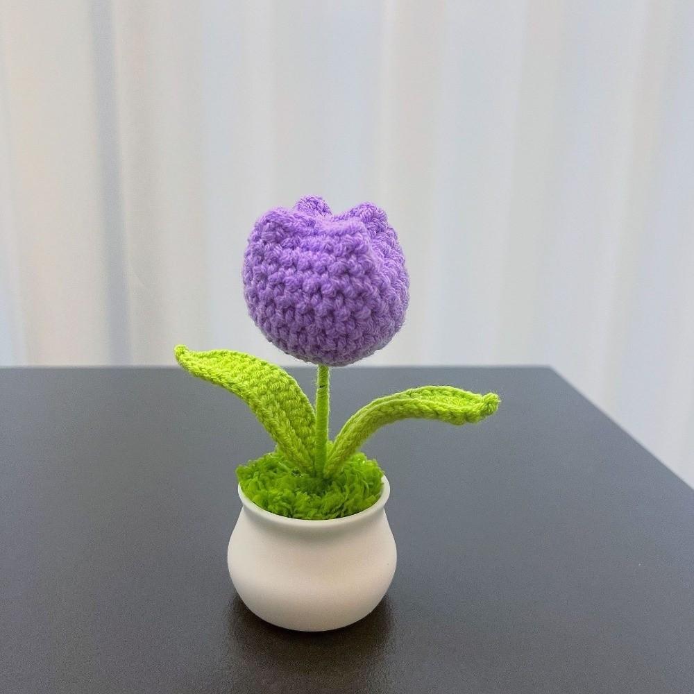 DIY Handmade Knitted Flowers Woolen Handcrafted Bonsai New Tulips Crochet Flower Potted  Home Decor