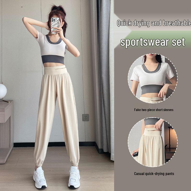 2025 Women's Quick-Dry Sportswear Set: Summer Gym & Yoga Suit with Casual Green Pants