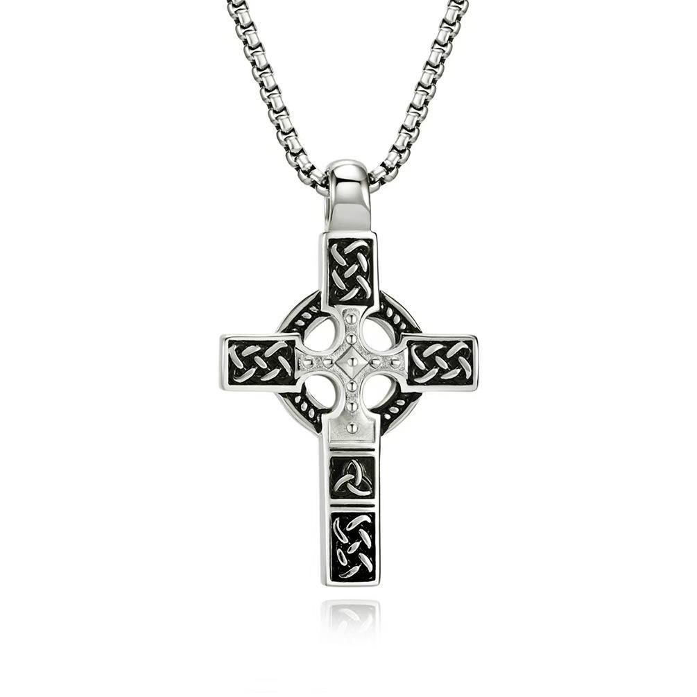 Cool 10K Gold Plated Irish Celtic Cross Pendant Necklace For Men Women Chain