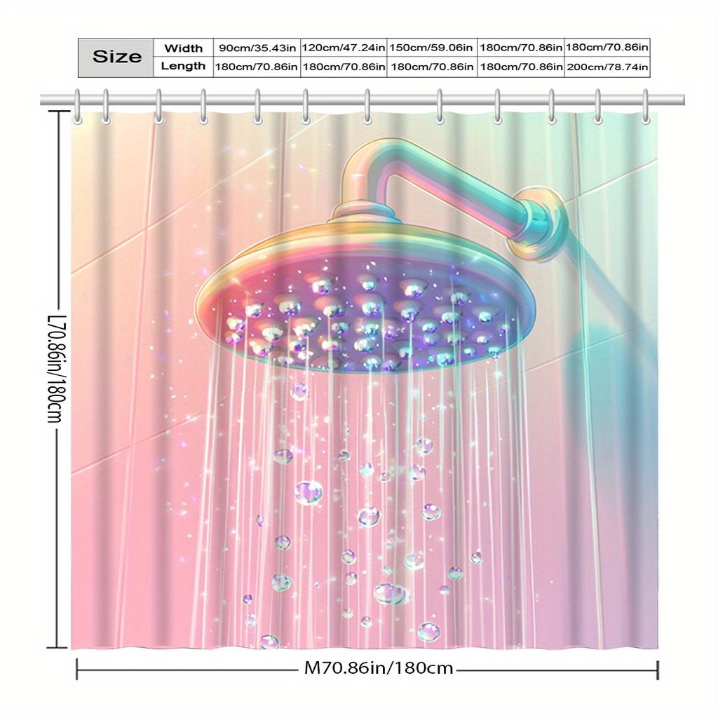 Colorful Shower Head Design Curtain - Vibrant Rainbow Bubble Pattern, Polyester, Machine Washable, Modern Bath Decor
